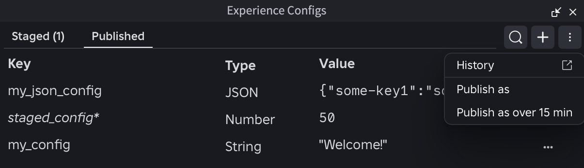 Studio window for working with configs