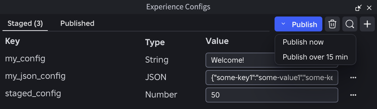 Studio window for working with configs