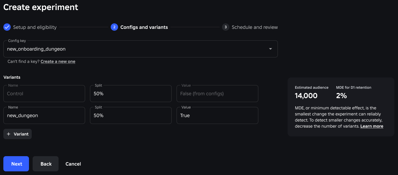 Variant page