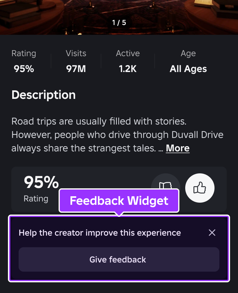 Image showing feedback widget on a game's detail screen.