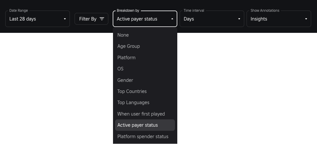 Dropdown menu to access Active payer status filter