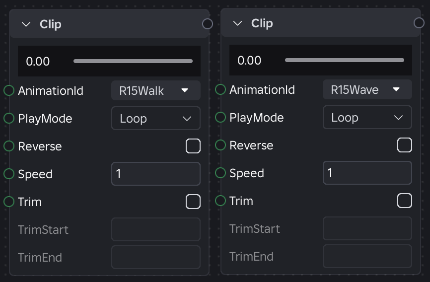 Two clip nodes with a populated Animation ID