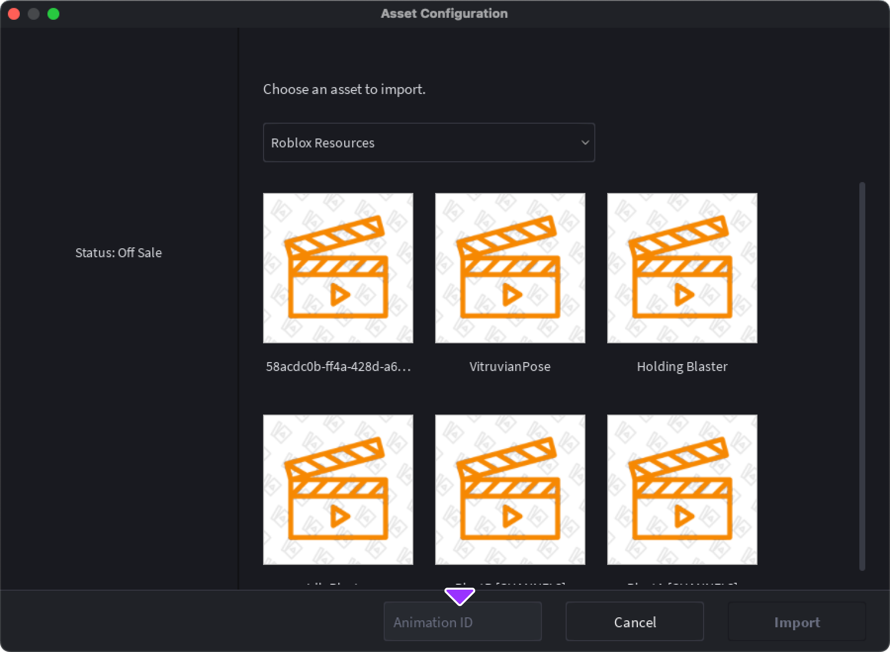 Indicated a field on the animation import module to add Animation ID