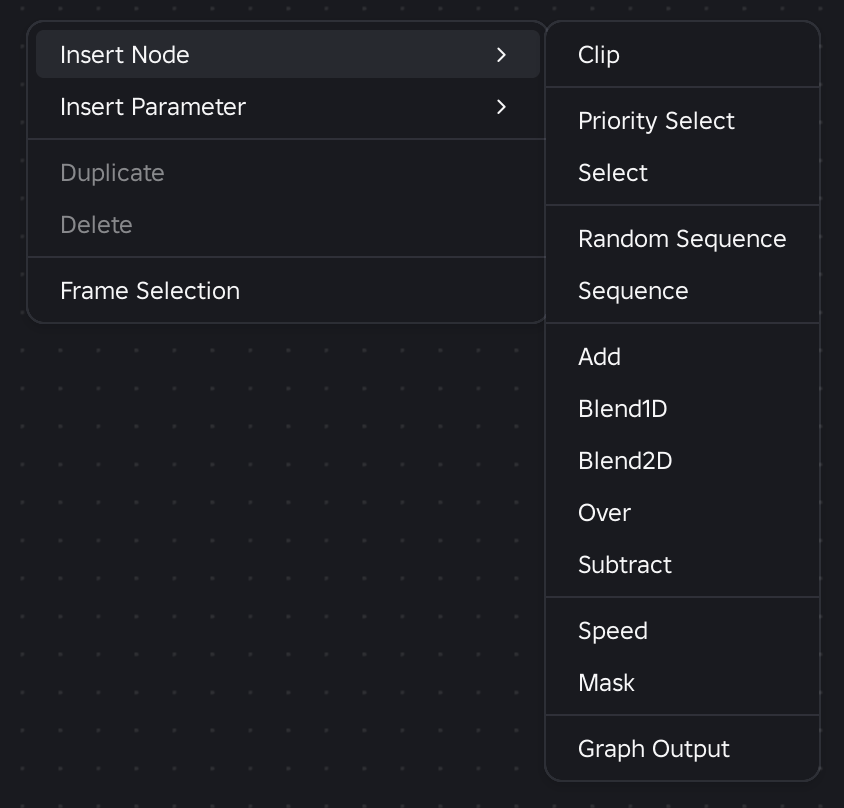 List of nodes in a right-click menu