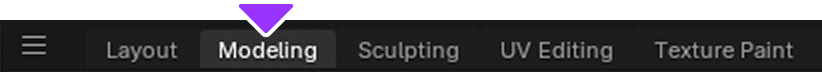 Blender's Topbar with the Modeling workspace highlighted.