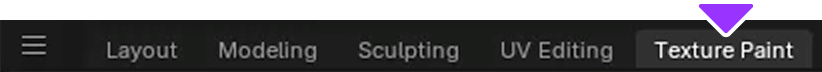 Blender's Topbar  with the Texture Painting workspace highlighted.