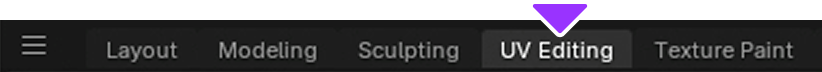 Blender's Topbar with the UV Editing workspace highlighted.