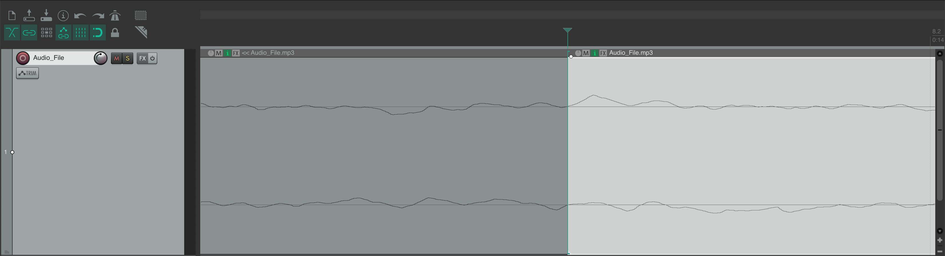 An audio track with two segments, seperated at the loop point.