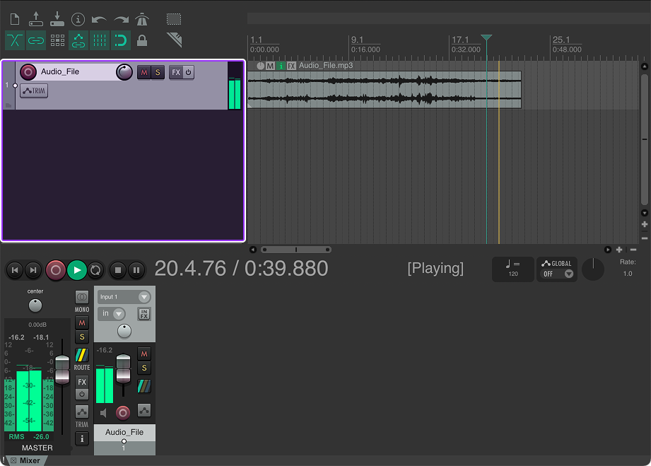 Reaper's UI with the Track Control Panel highlighted.