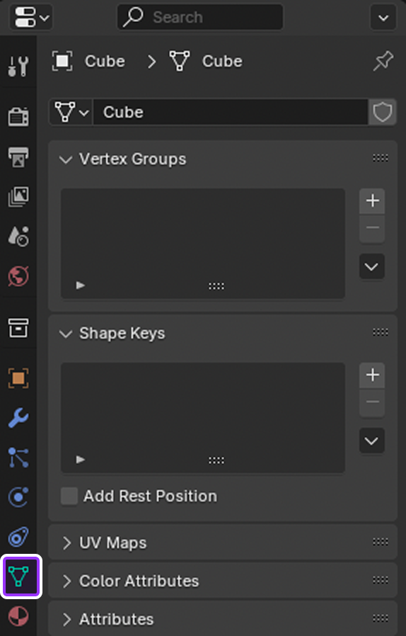 Blender's Properties editor with the Data tab highlighted.