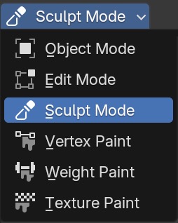 Blender's Modes selector with the Sculpt Mode menu item highlighted.