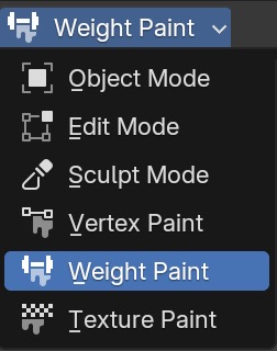 Blender's Object Mode dropdown with the Weight Paint Mode menu item highlighted.
