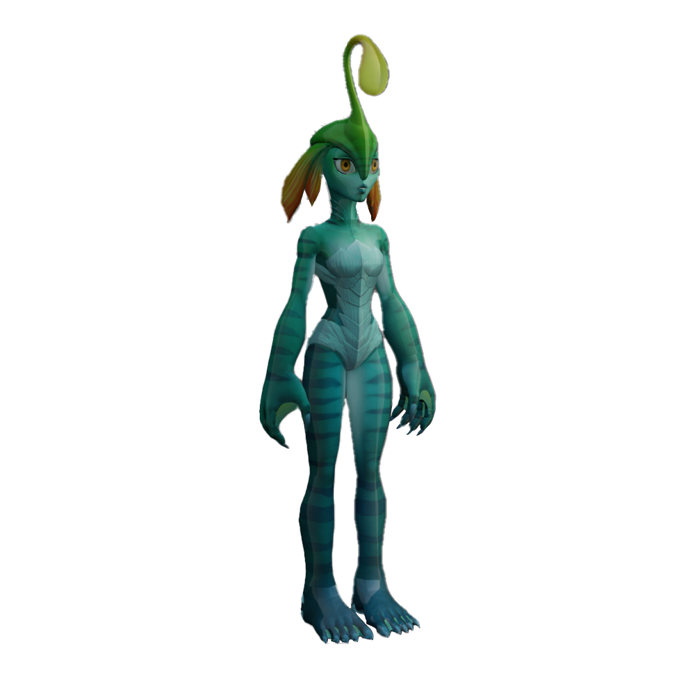 A blue-green scaly creature with a bulb-ish head ornament.
