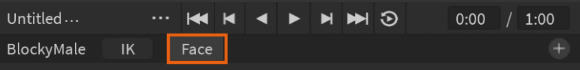 A close up view of the track list in the Animation Editor. The Face button is highlighted.
