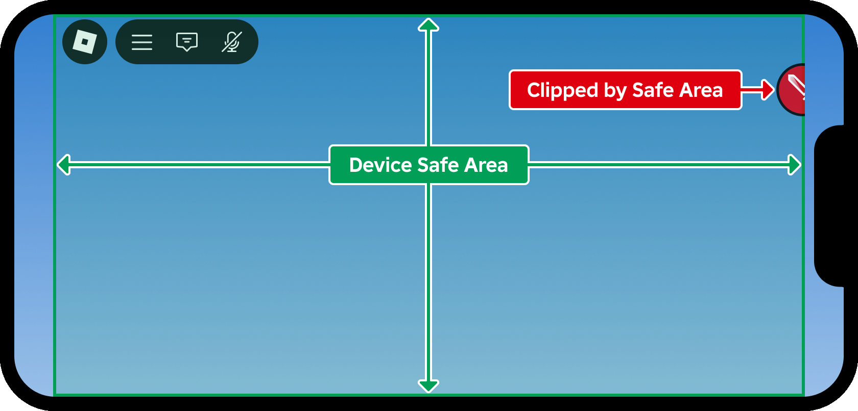 Mobile device showing UI button clipped by device safe
area