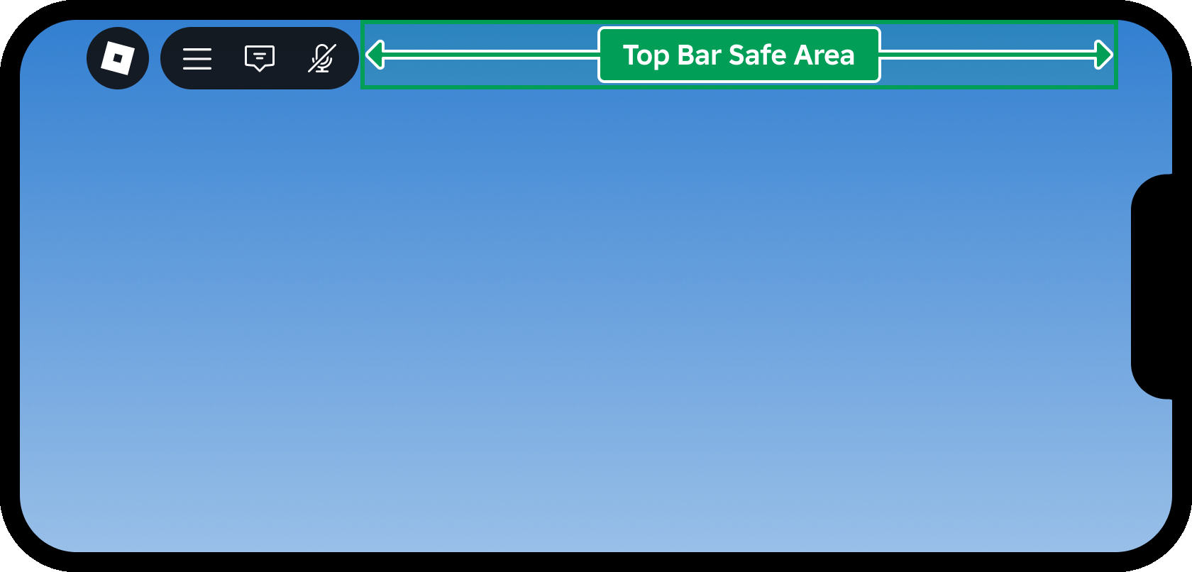 Mobile device showing the top bar safe area within the Roblox controls.