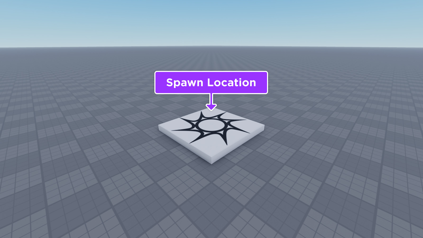 New Baseplate template open in Studio with the default spawn location highlighted.