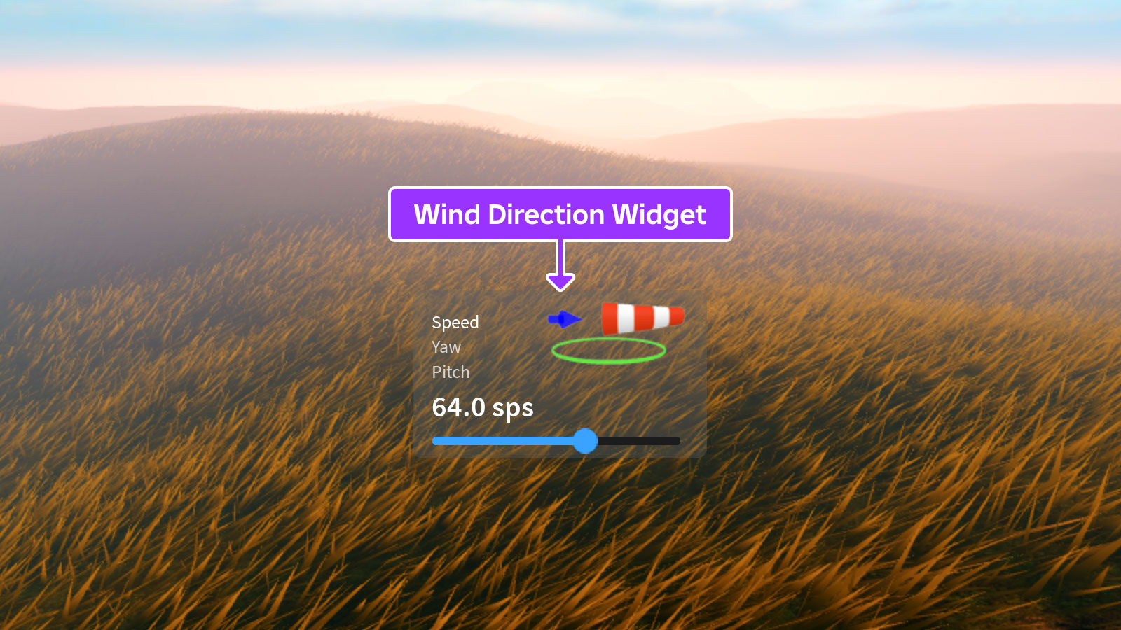 Wind Direction widget showing in 3D viewport of Studio
