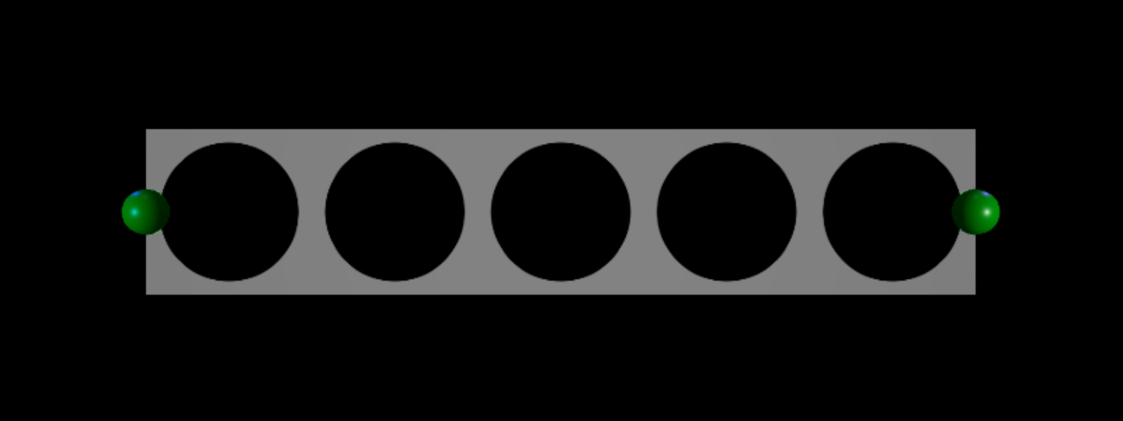 A texture of dark gray circles against a grey background emits between two attachments.