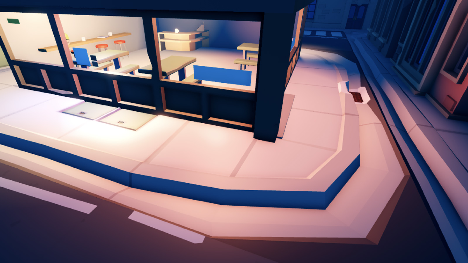 A corner view of the diner with shadows disabled.