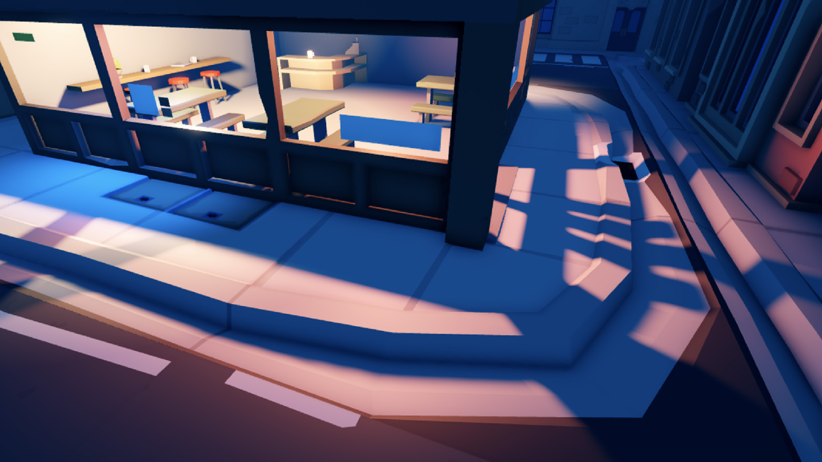 A corner view of the diner with shadows enabled.