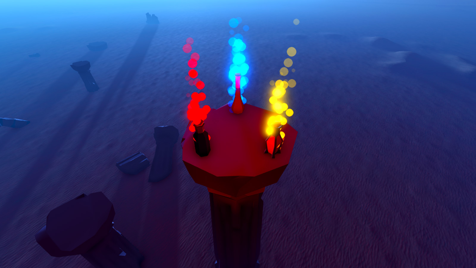 Similar particle emitters with different colored particles