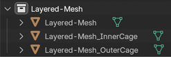 The Blender Outliner showing a render mesh with an _InnerCage and an _OuterCage.