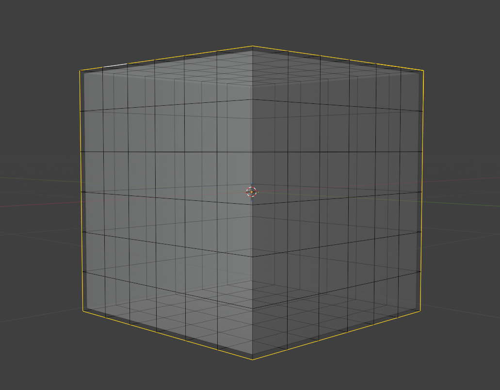 The outer cage, shown with a yellow selection outline, fully enclosing the cube render mesh in the Blender viewport.
