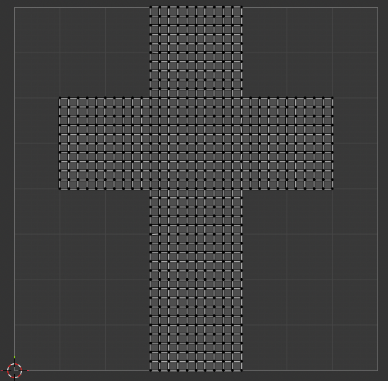 A shared UV layout in the Blender UV editor, laid out as an unwrapped cube cross.