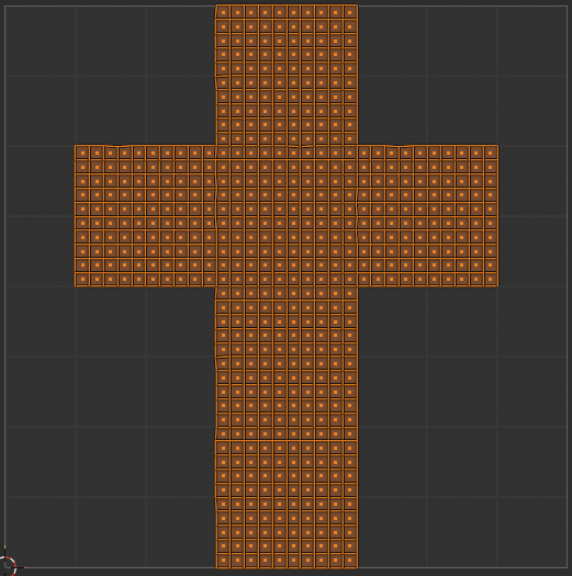 The UV layout of the outer cage, matching the render mesh.