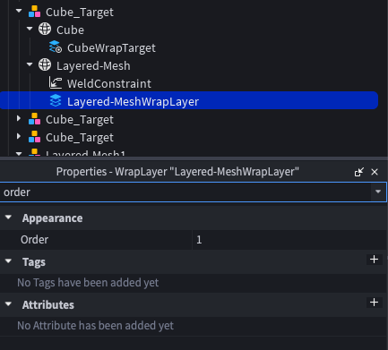 The WrapLayer properties with the Order property set.
