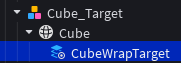 The Studio Explorer showing a MeshPart with a child WrapTarget object.
