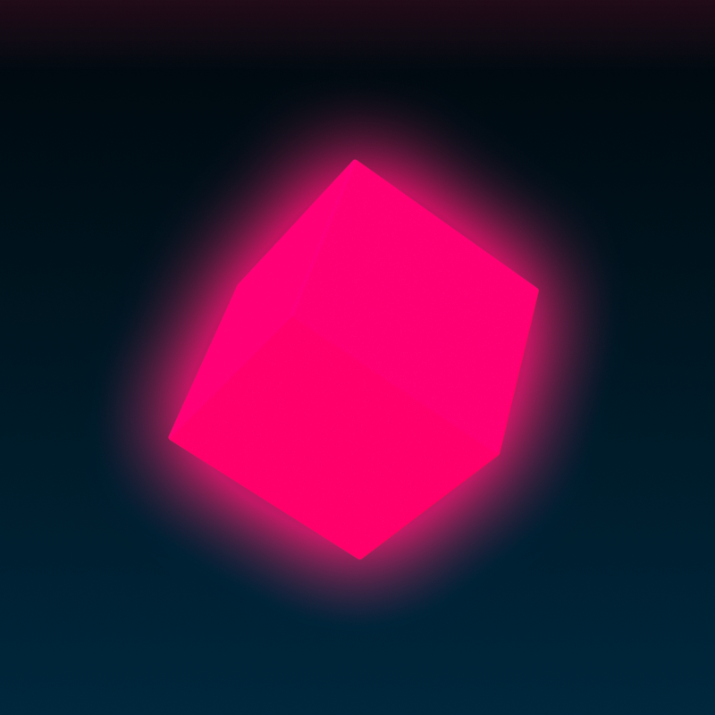 An angled red block part with a glowing neon material.