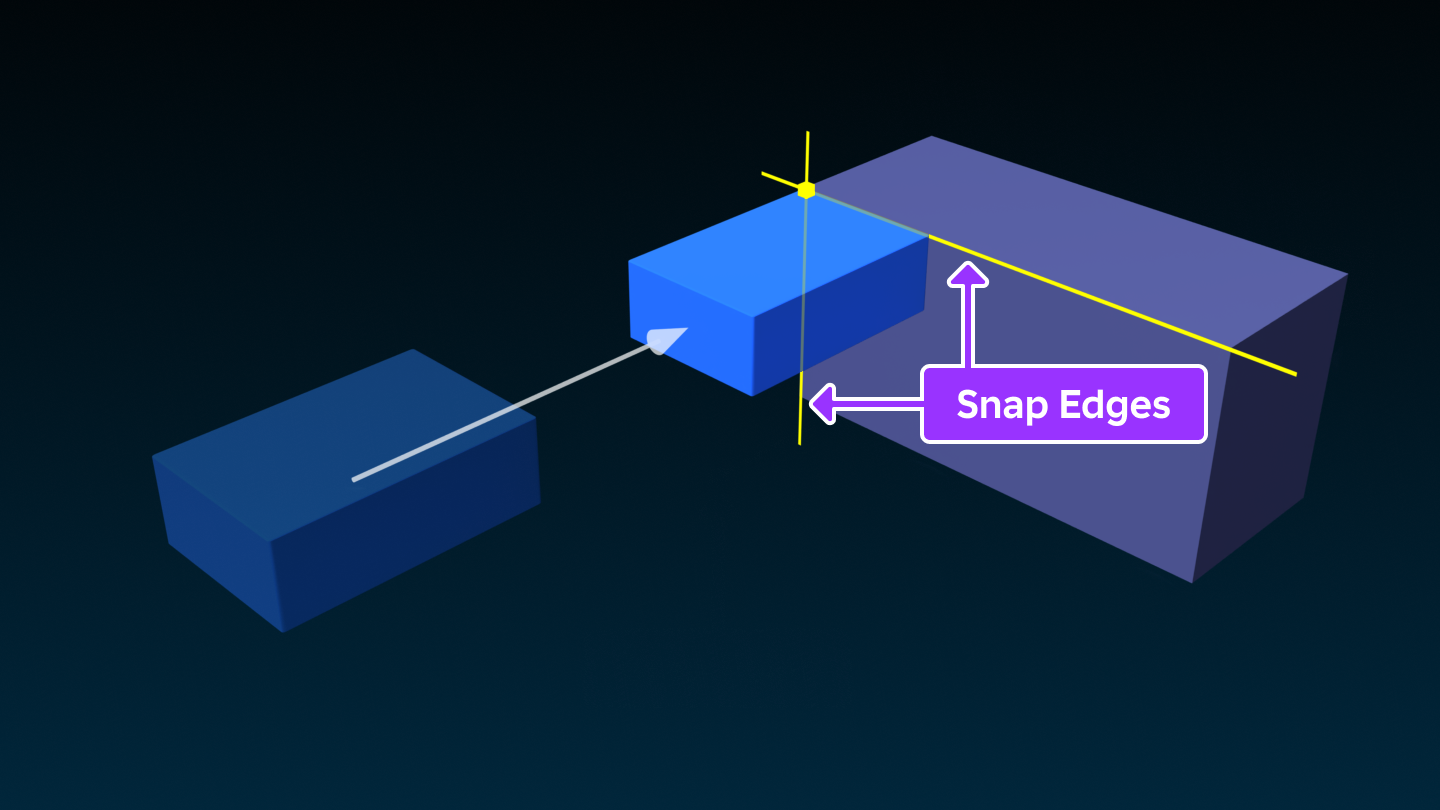 A block part soft-snapping to the corner edges of a neighboring part.