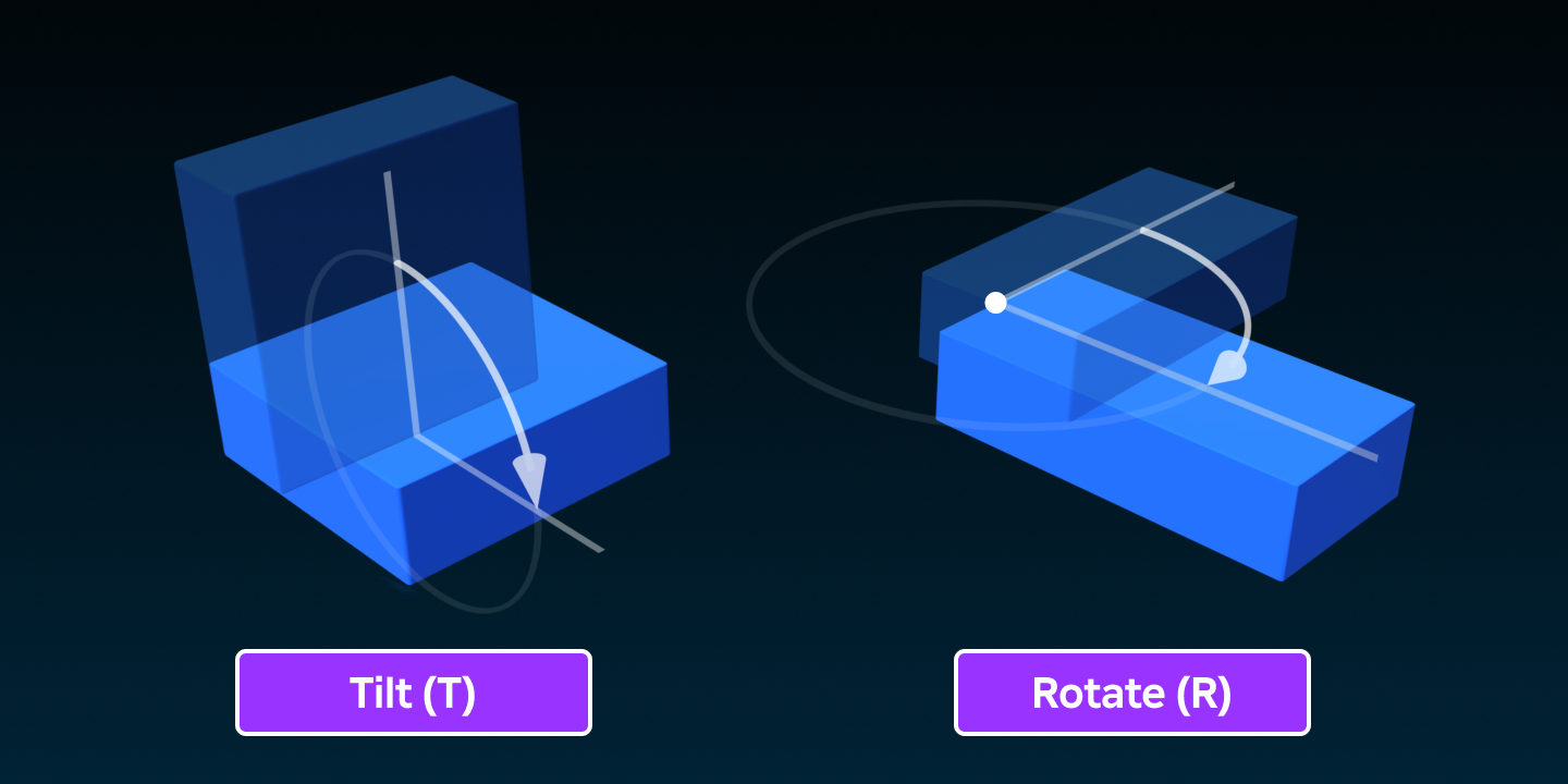 Diagram showing how parts can be tilted and rotated with the T and R keys respectively.
