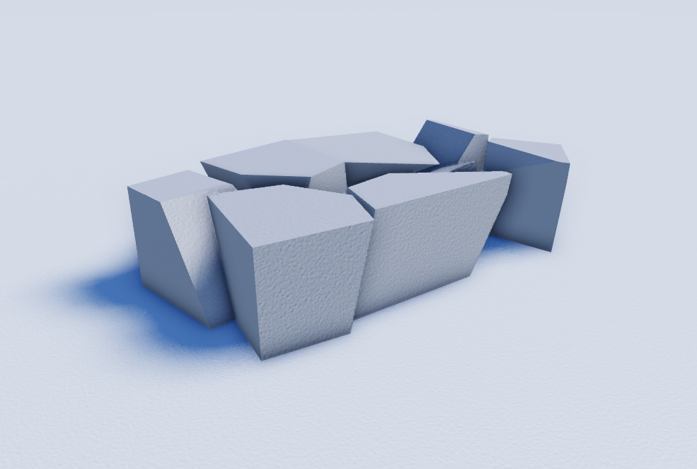 A block smashed into pieces.