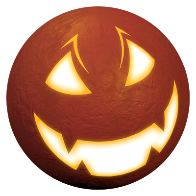 An orange sphere with a jack-o-lantern emissive mask at 100% strength.