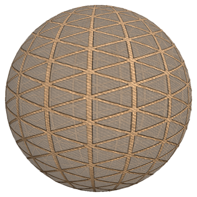 A sphere with regular triangular patterns on its surface partially invisible.