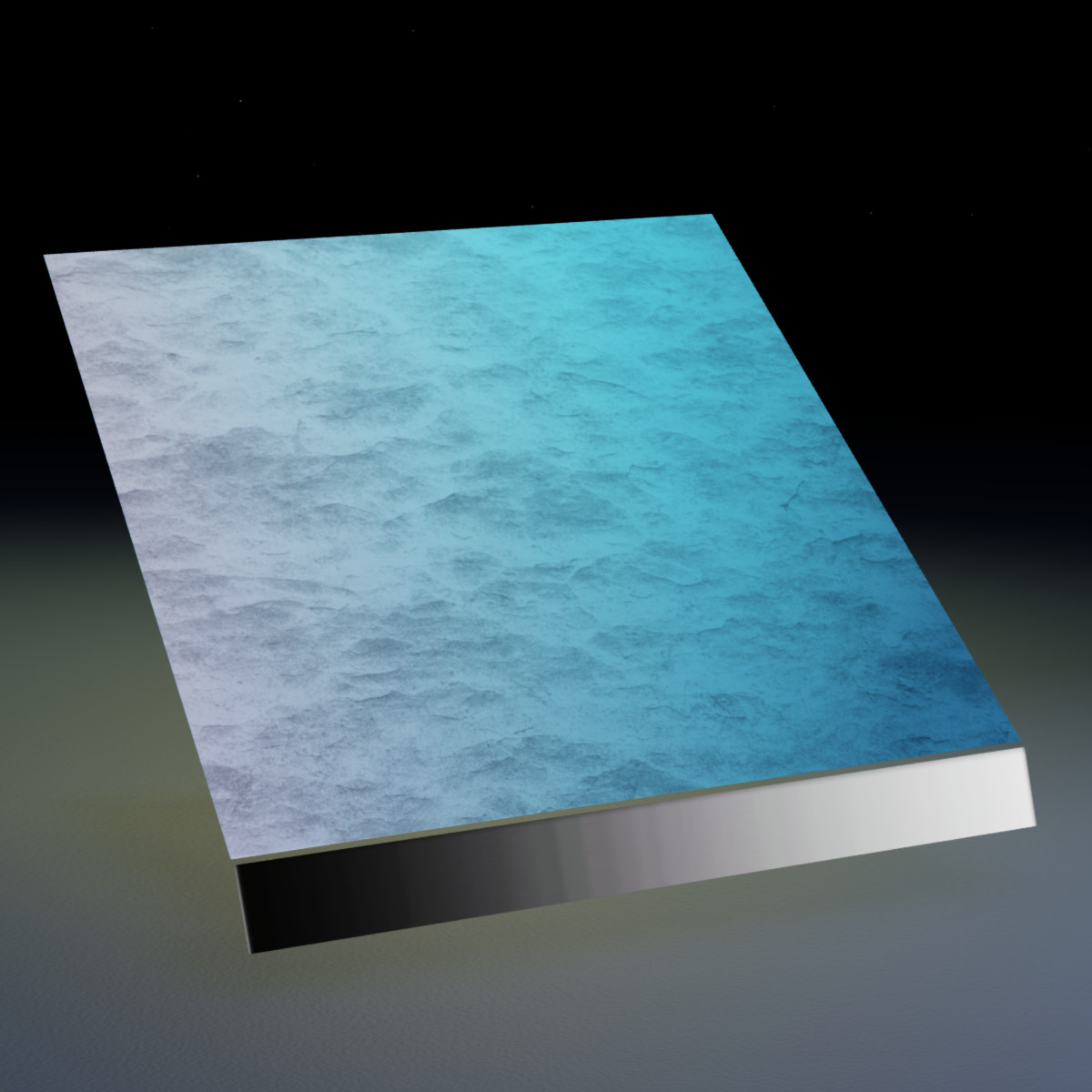 A floating square plane that gradually turns from a white slate texture on the left to a cyan slate texture on the right. A thin horizontal bar below the floating plane has a gradient with black on the left and white on the right.