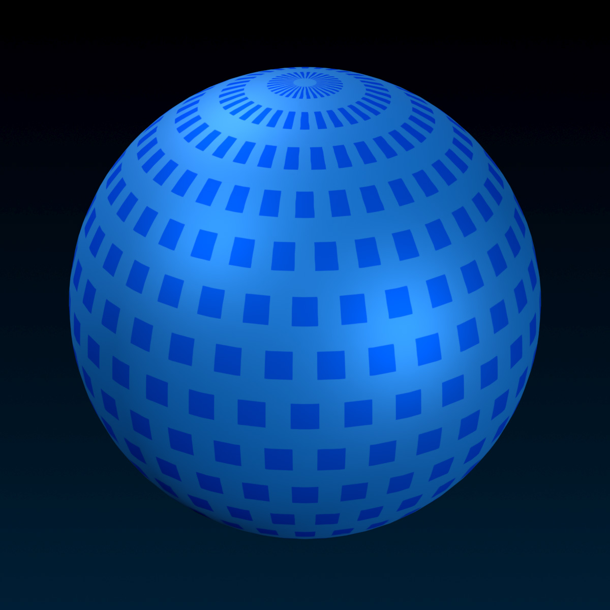 A white sphere with small blue squares scattered over the surface.