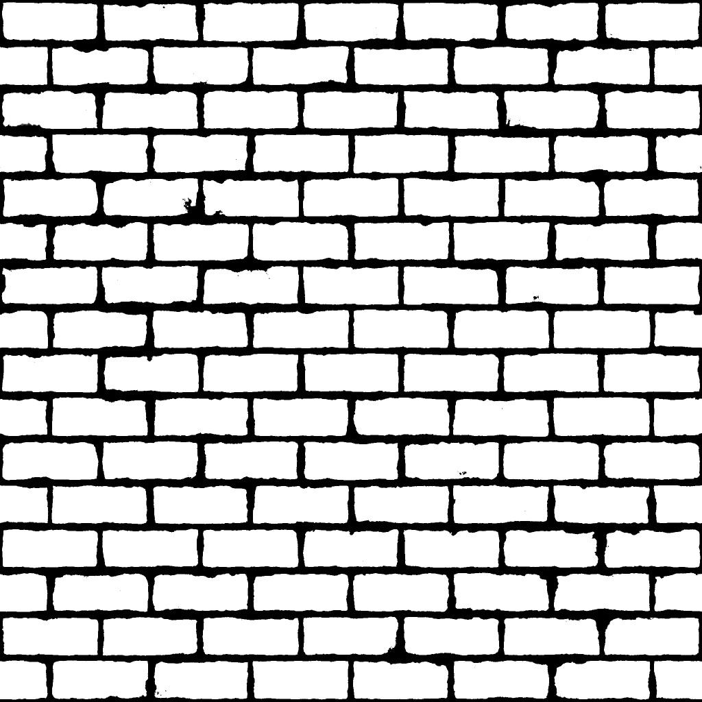 A monochrome brick texture showing white in the brick face areas and solid black in between the bricks.