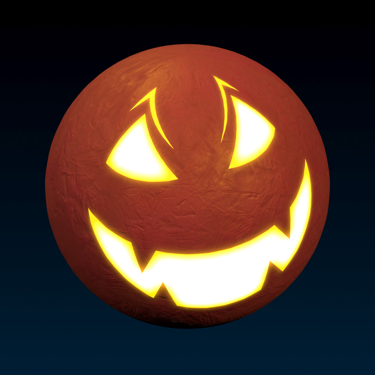 A rough orange sphere with a glowing mask of the jack-o-lantern face.