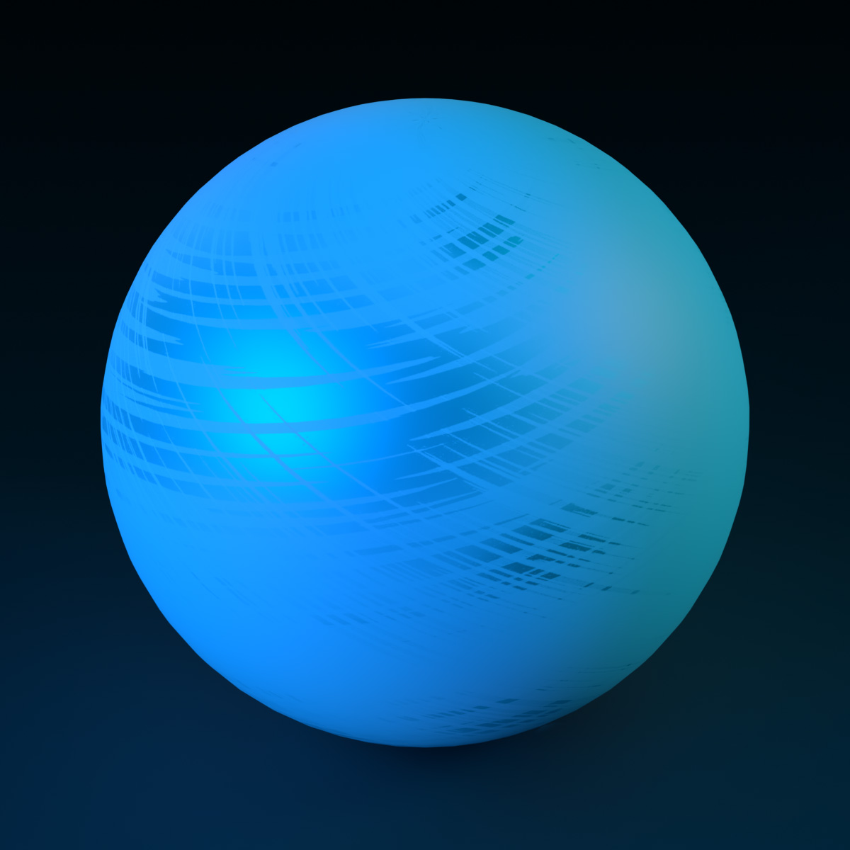 A light blue sphere with parts of its surface looking scratched. The scratched areas reveal a metal-ness quality that is more reflective.