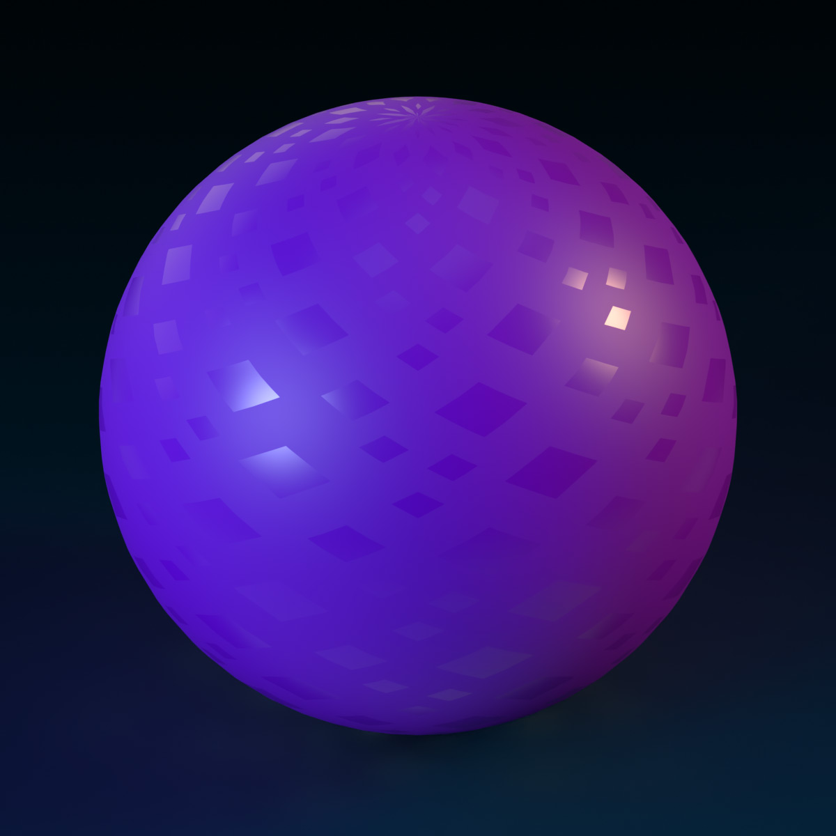A purple sphere that has glossy diamond shapes over its surface.
