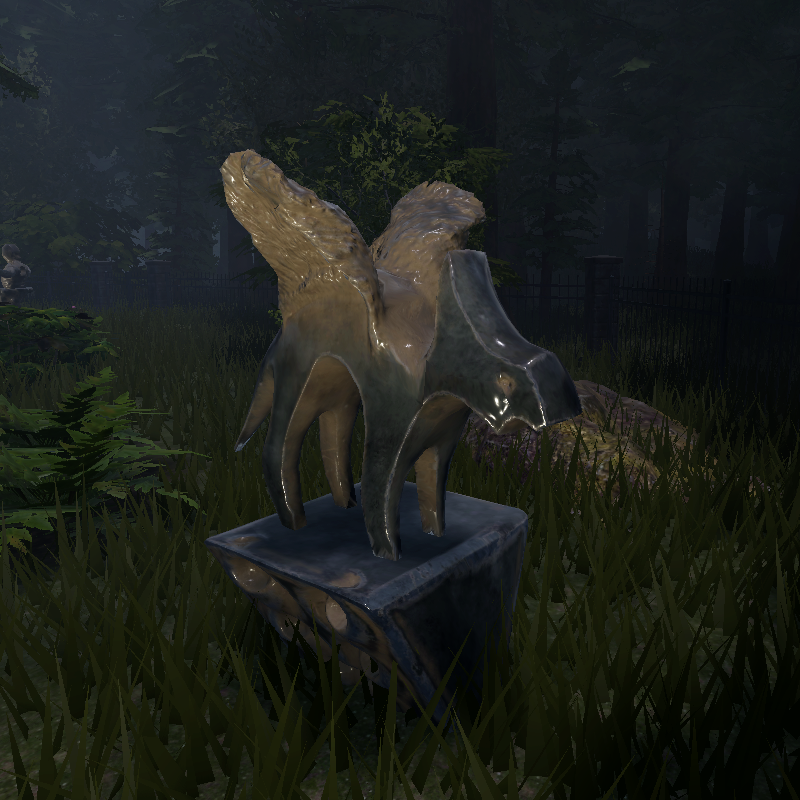 A statue with a default yellow tint and reflective jade-like properties.