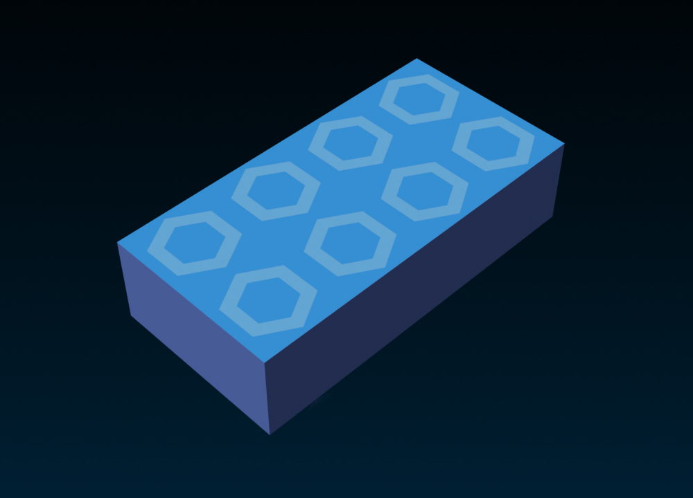 The same block part with a repeating hexagon texture on its top face, but the hexagons are semi-transparent.