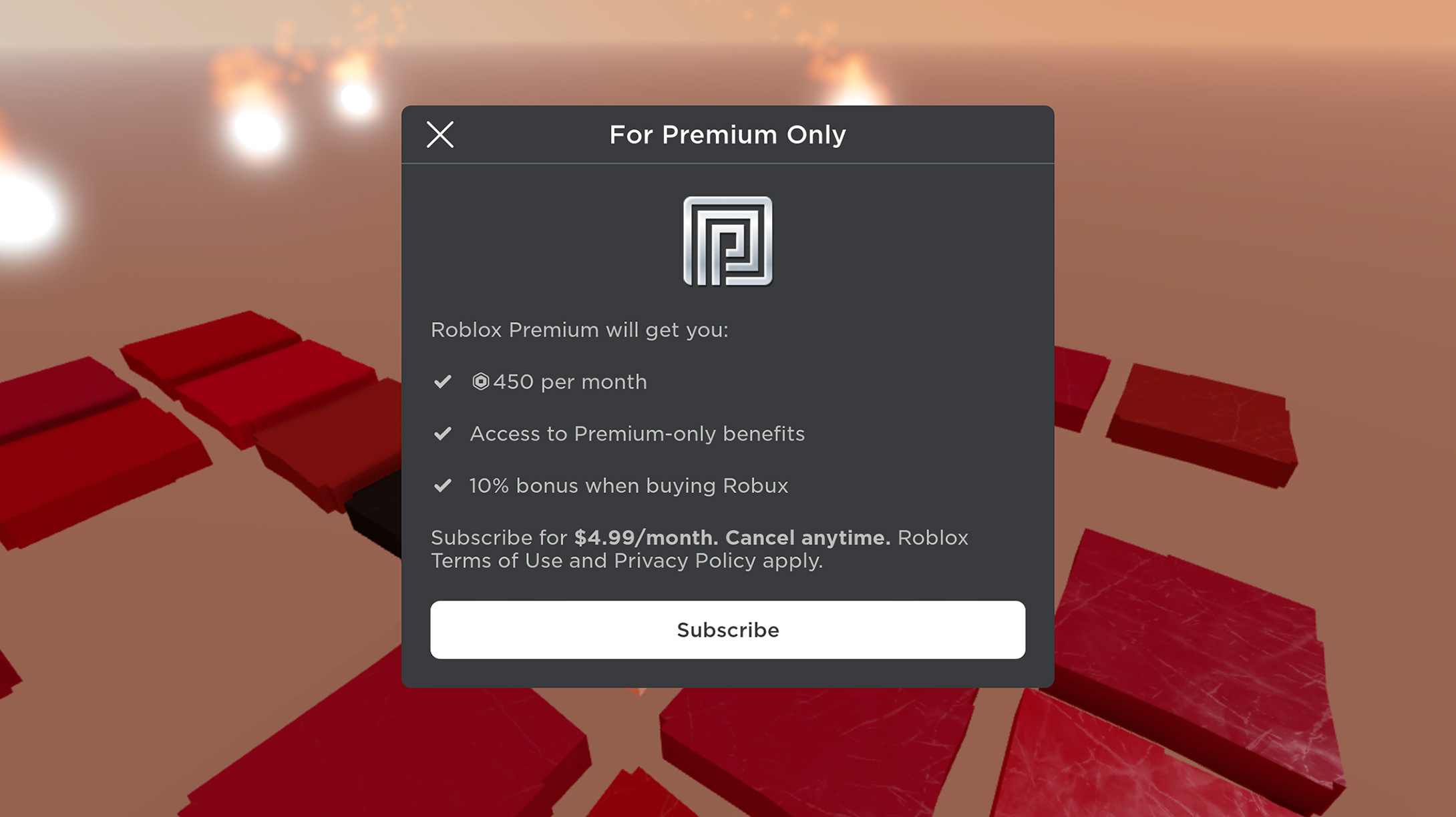 Premium purchase modal within a game