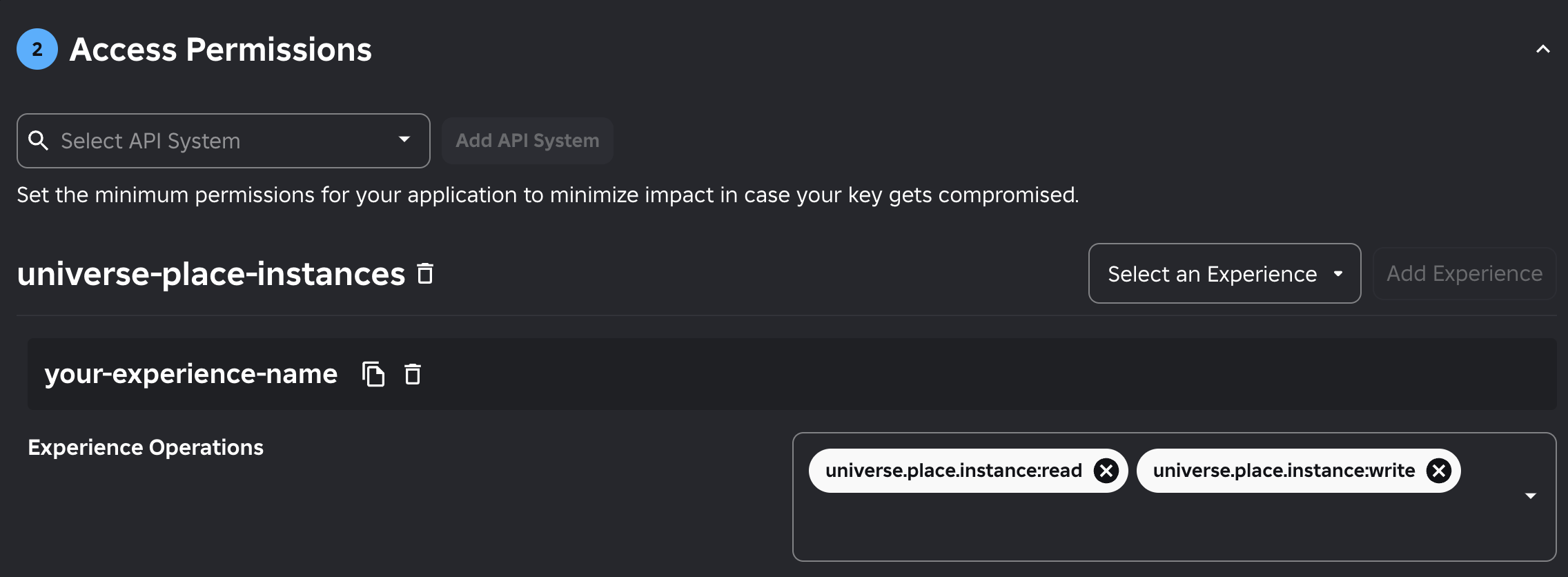The Creator Hub API key screen