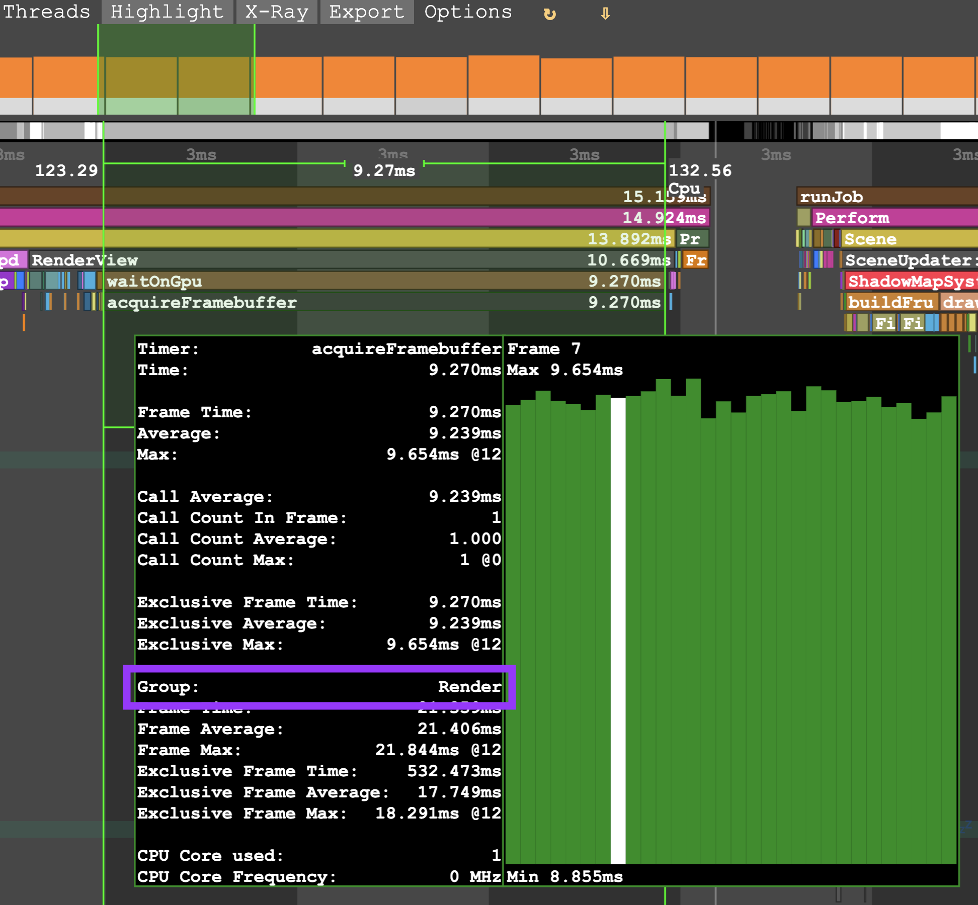 The on-hover view for a label, with Group highlighted.
