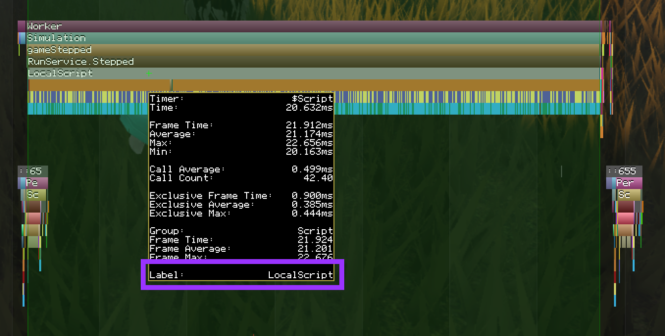 On-hover details for various processes, with LocalScript highlighted.